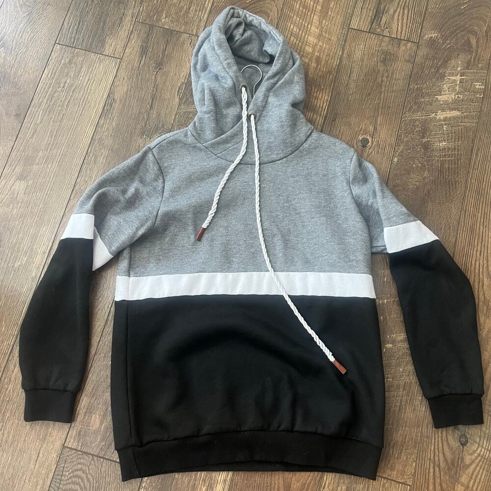 Amazon Doublehood Thick Black White Gray Sweatshirt Hoodie Women's Sz Med-LG